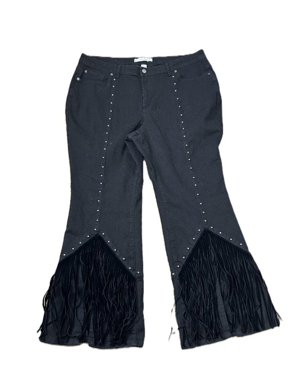 C Est 1946 Denim Studded Fringed Western Jeans 20W Black